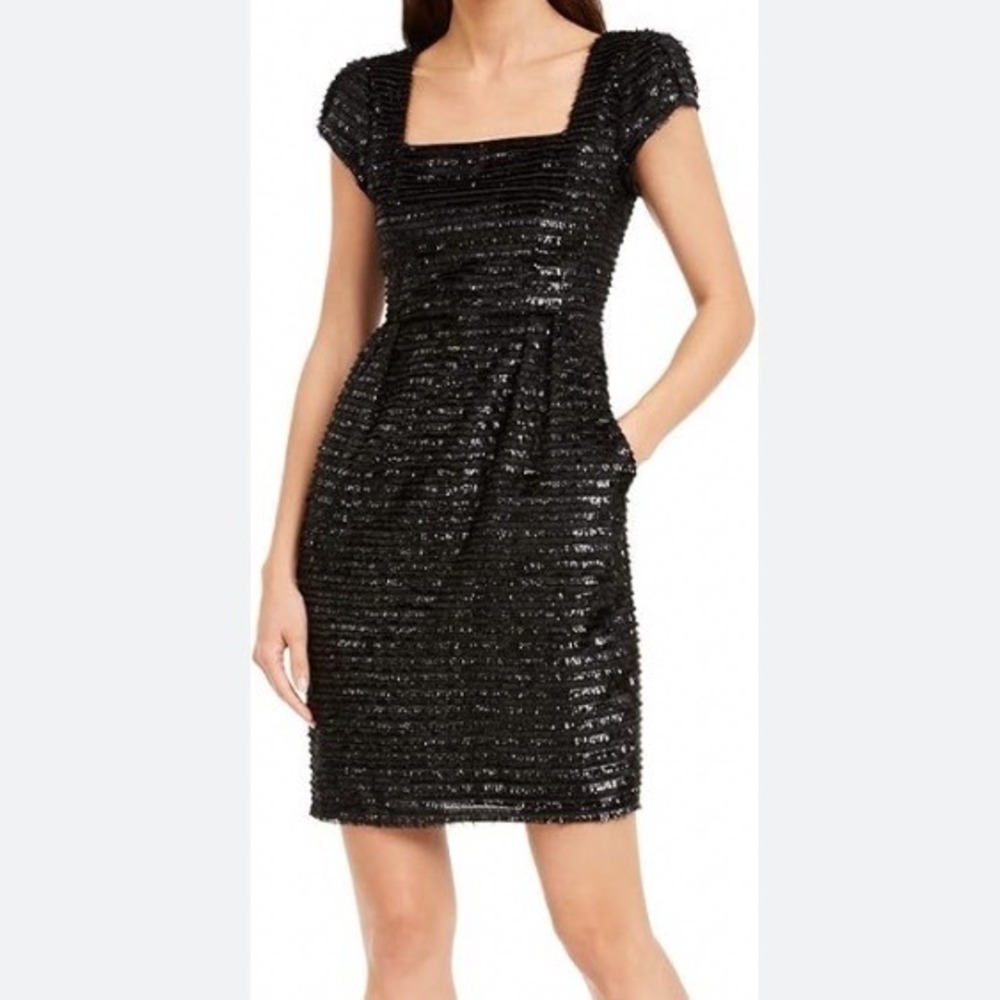 Nanette Lepore Square Neck Fringe Classy Pocket Dress Womens‎ 0 Black Party Chic